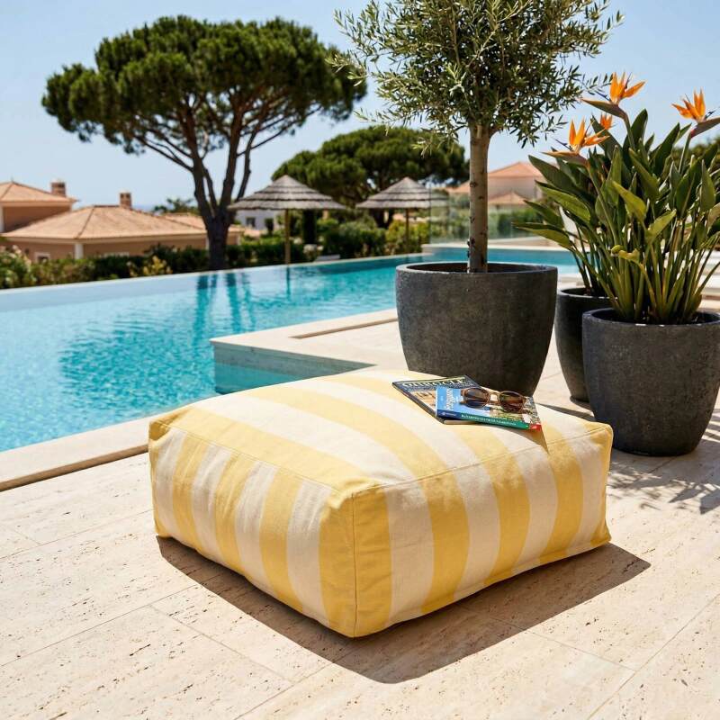 Divano modulare da esterno a righe 4 posti con 1 poltrona, 2 poltrone angolari e 1 pouf (6/7)