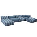 Divano modulare da esterno a righe 4 posti con 2 poltrone, 1 poltrona angolare, 1 chaise longue e 1 pouf