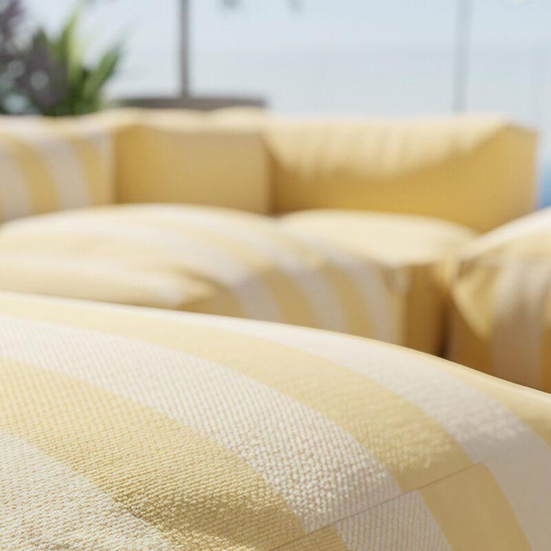 Divano modulare da esterno a righe 4 posti con 2 poltrone, 1 poltrona angolare, 1 chaise longue e 1 pouf (3/7)