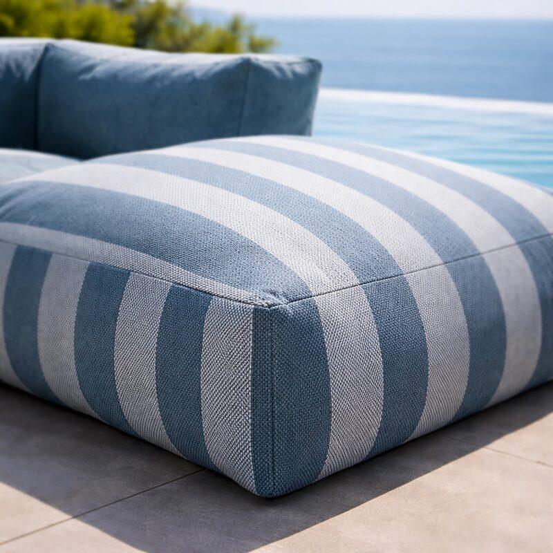 Divano modulare da esterno a righe 4 posti con 2 poltrone, 1 poltrona angolare, 1 chaise longue e 1 pouf (2/8)