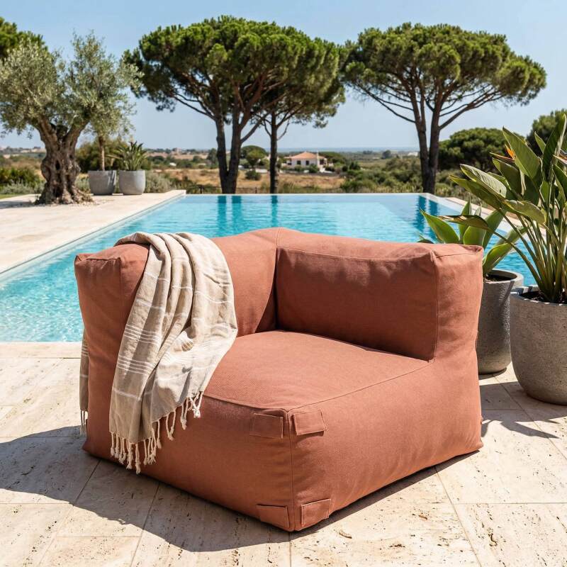 Divano modulare da esterno a righe 4 posti con 1 poltrona, 2 poltrone angolari e 1 pouf (5/7)