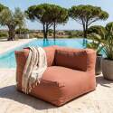 Divano modulare da esterno a righe 4 posti con 2 poltrone, 1 poltrona angolare, 1 chaise longue e 1 pouf