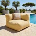 Divano modulare da esterno a righe 4 posti con 2 poltrone, 1 poltrona angolare, 1 chaise longue e 1 pouf