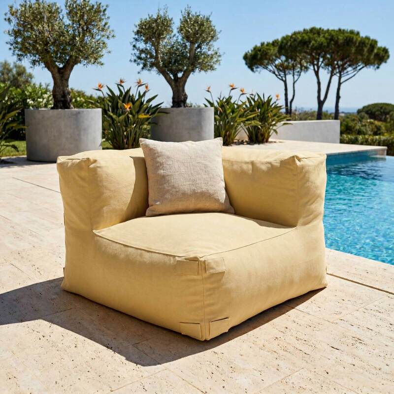Divano modulare da esterno a righe 4 posti con 2 poltrone, 1 poltrona angolare, 1 chaise longue e 1 pouf (4/7)