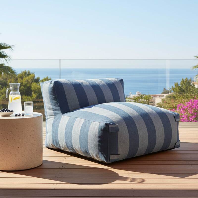 Divano modulare da esterno a righe 4 posti con 2 poltrone, 1 poltrona angolare, 1 chaise longue e 1 pouf (6/8)