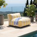 Divano modulare da esterno a righe 4 posti con 2 poltrone, 1 poltrona angolare, 1 chaise longue e 1 pouf