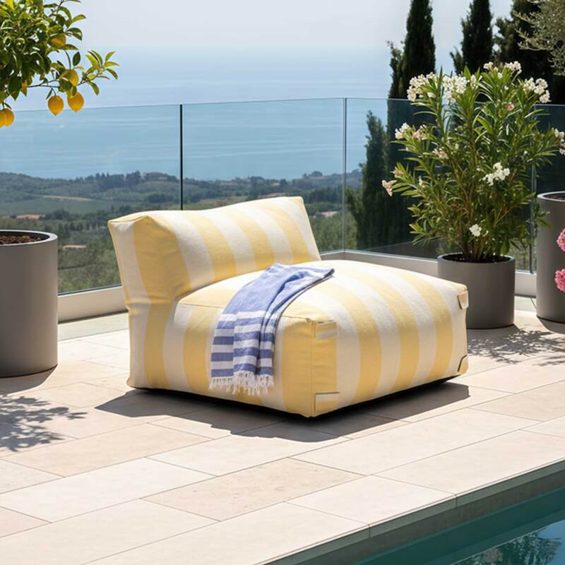 Divano modulare da esterno a righe 4 posti con 2 poltrone, 1 poltrona angolare, 1 chaise longue e 1 pouf (5/7)