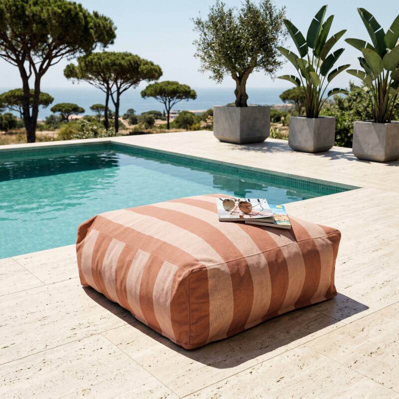 Divano modulare da esterno a righe 4 posti con 2 poltrone, 1 poltrona angolare, 1 chaise longue e 1 pouf (6/7)