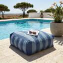 Divano modulare da esterno a righe 4 posti con 2 poltrone, 1 poltrona angolare, 1 chaise longue e 1 pouf