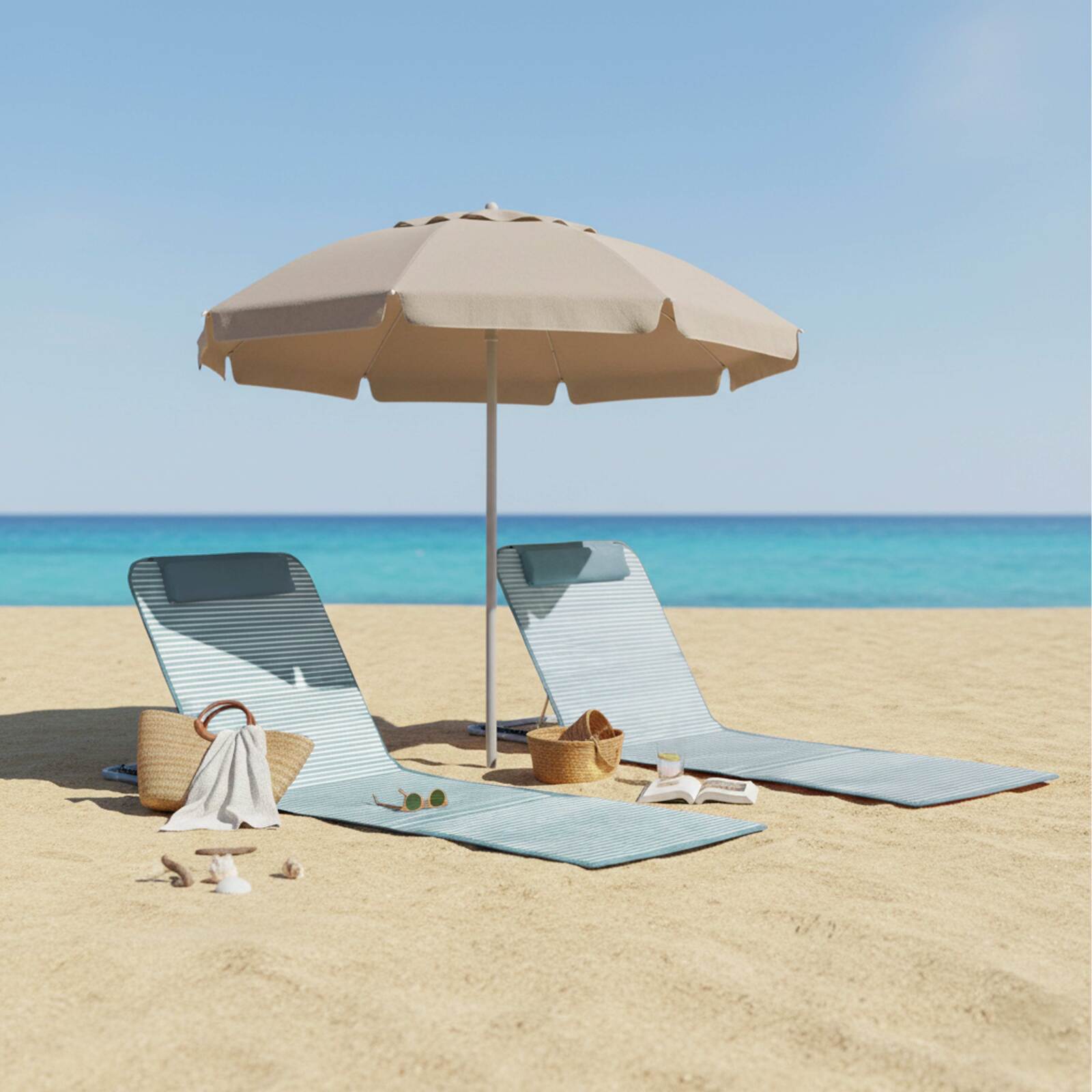 Set di 2 lettini da mare pieghevoli a righe reclinabili in 5 posizioni