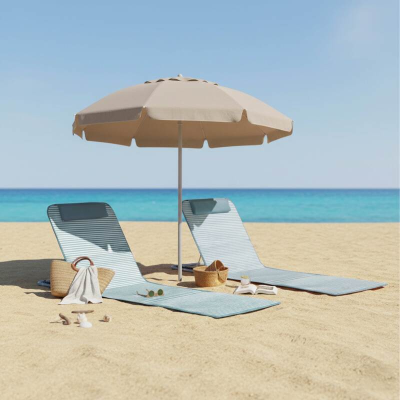 Set di 2 lettini da mare pieghevoli a righe reclinabili in 5 posizioni