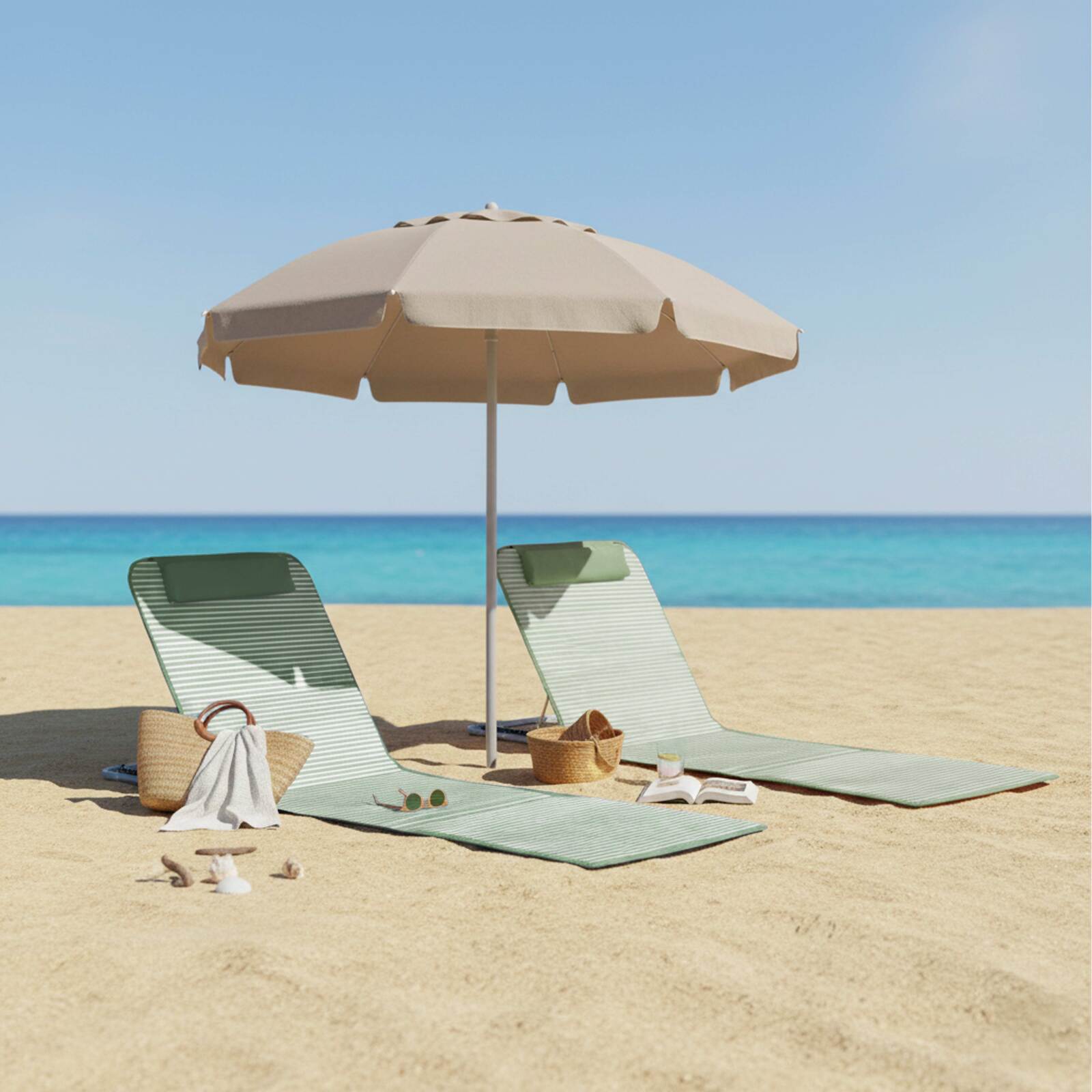 Set di 2 lettini da mare pieghevoli a righe reclinabili in 5 posizioni