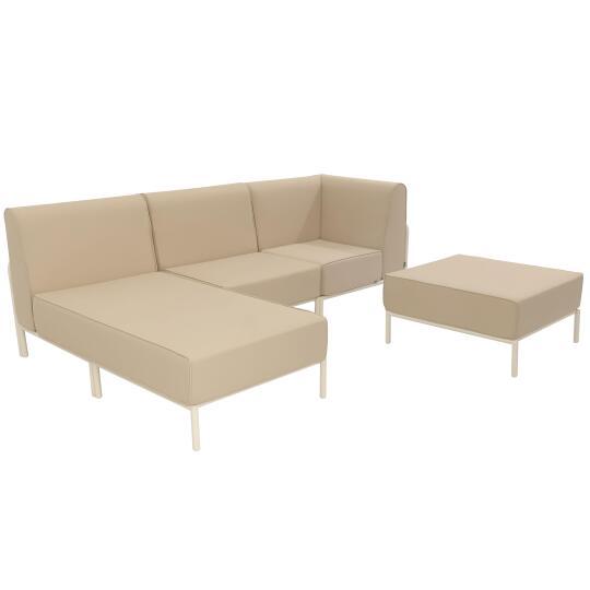 Divano modulare da esterno 4 posti con 1 poltrona, 1 poltrona angolare, 1 chaise longue e 1 pouf | Oviala