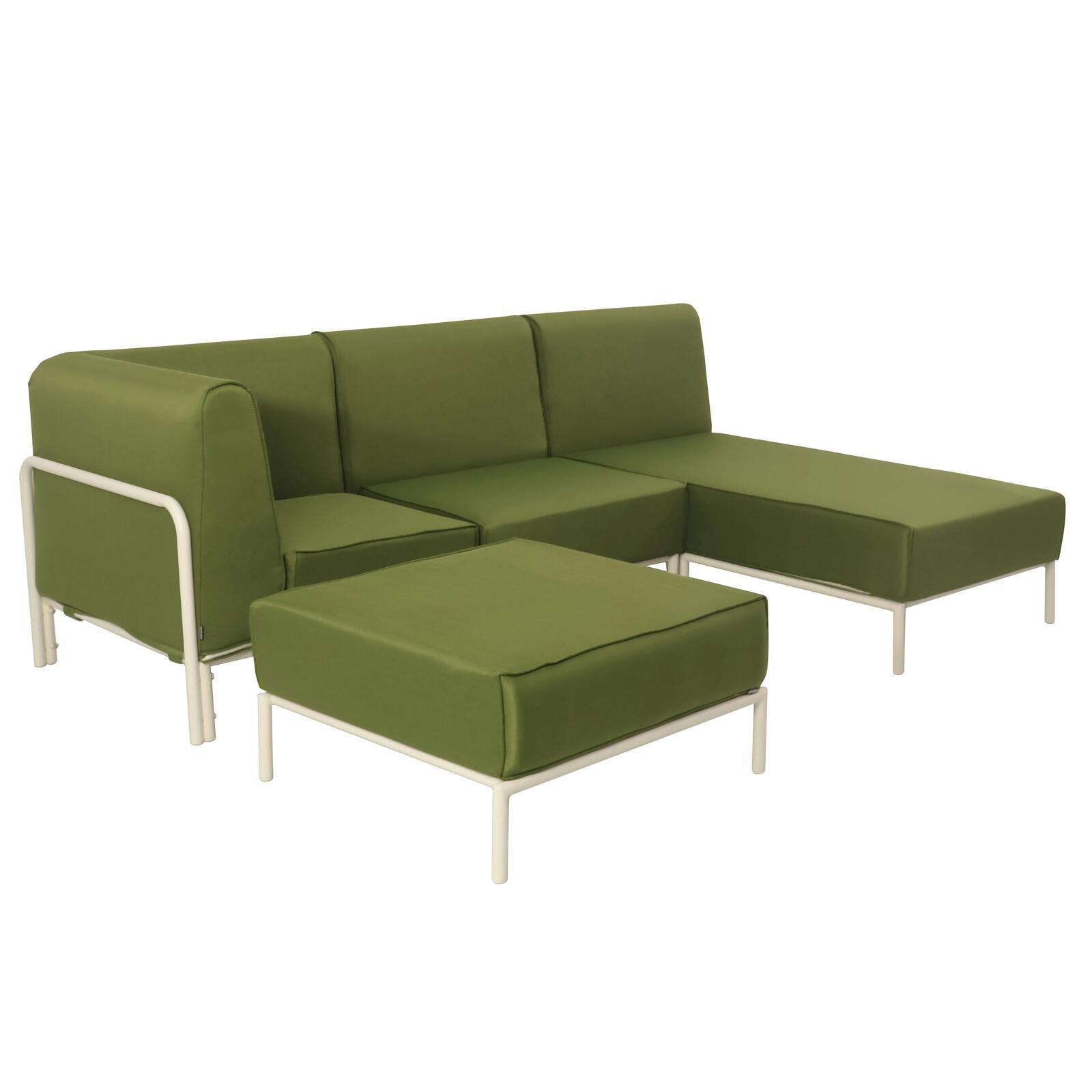 Divano modulare da esterno 4 posti con 1 poltrona, 1 poltrona angolare, 1 chaise longue e 1 pouf