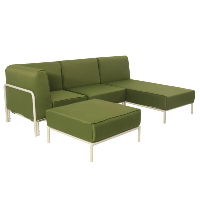 Divano modulare da esterno 4 posti con 1 poltrona, 1 poltrona angolare, 1 chaise longue e 1 pouf