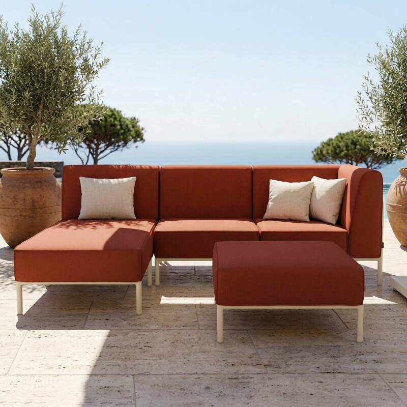 Divano modulare da esterno 4 posti con 1 poltrona, 1 poltrona angolare, 1 chaise longue e 1 pouf (2/7)