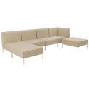 Divano modulare da esterno 5 posti con 2 poltrone, 1 poltrona angolare, 1 chaise longue e 1 pouf