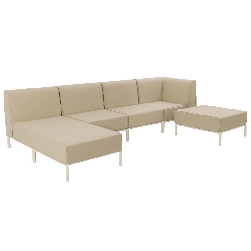Divano modulare da esterno 5 posti con 2 poltrone, 1 poltrona angolare, 1 chaise longue e 1 pouf