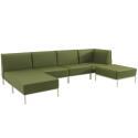 Divano modulare da esterno 5 posti con 2 poltrone, 1 poltrona angolare, 1 chaise longue e 1 pouf