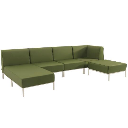 Divano modulare da esterno 5 posti con 2 poltrone, 1 poltrona angolare, 1 chaise longue e 1 pouf