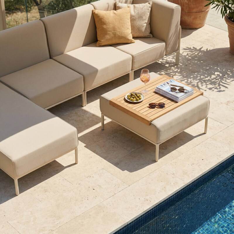 Divano modulare da esterno 5 posti con 2 poltrone, 1 poltrona angolare, 1 chaise longue e 1 pouf (2/7)