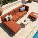 Divano modulare da esterno 5 posti con 2 poltrone, 1 poltrona angolare, 1 chaise longue e 1 pouf