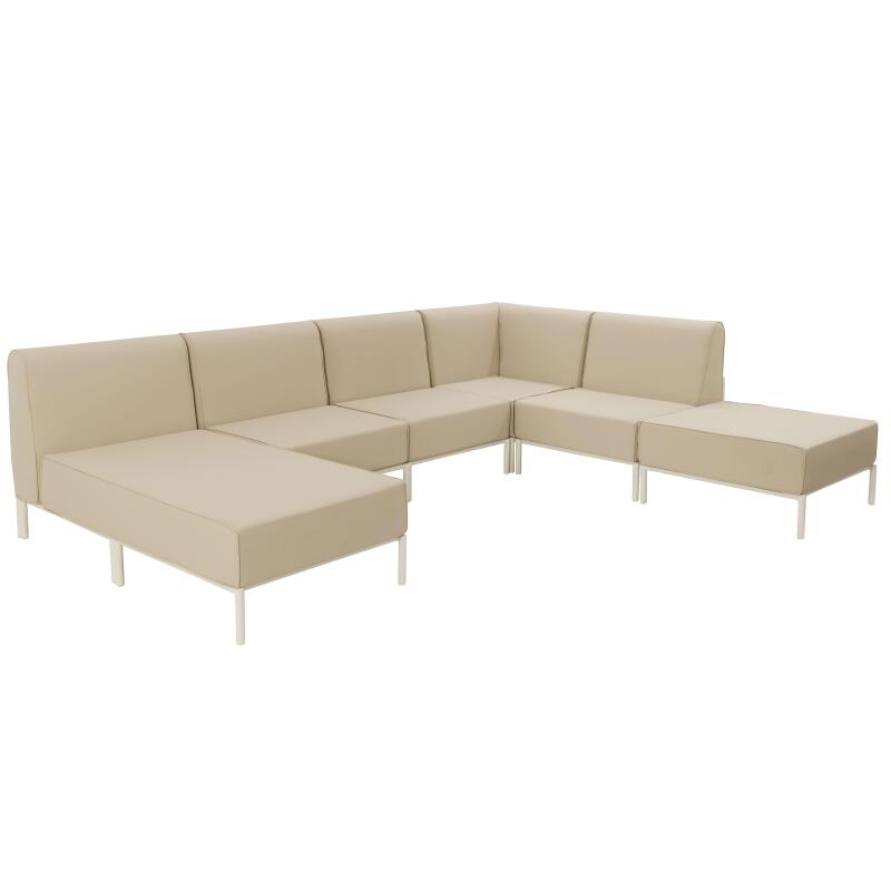 Divano modulare da esterno 6 posti con 3 poltrone, 1 poltrona angolare, 1 chaise longue e 1 pouf