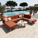 Divano modulare da esterno 6 posti con 3 poltrone, 1 poltrona angolare, 1 chaise longue e 1 pouf
