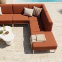 Divano modulare da esterno 6 posti con 3 poltrone, 1 poltrona angolare, 1 chaise longue e 1 pouf