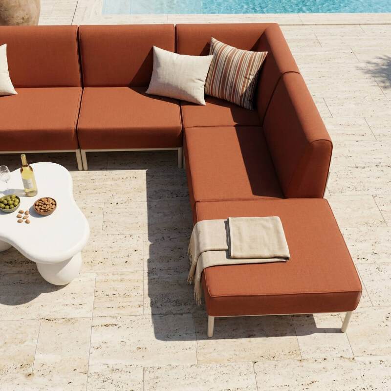 Divano modulare da esterno 6 posti con 3 poltrone, 1 poltrona angolare, 1 chaise longue e 1 pouf (2/7)