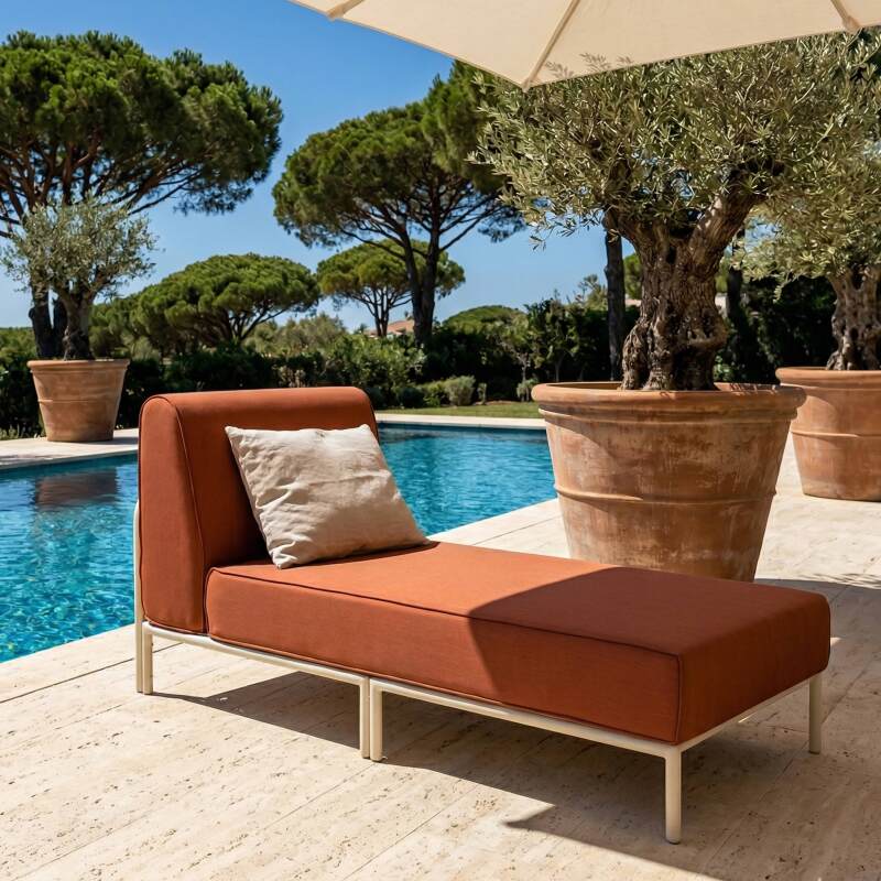 Divano modulare da esterno 6 posti con 3 poltrone, 1 poltrona angolare, 1 chaise longue e 1 pouf (4/7)