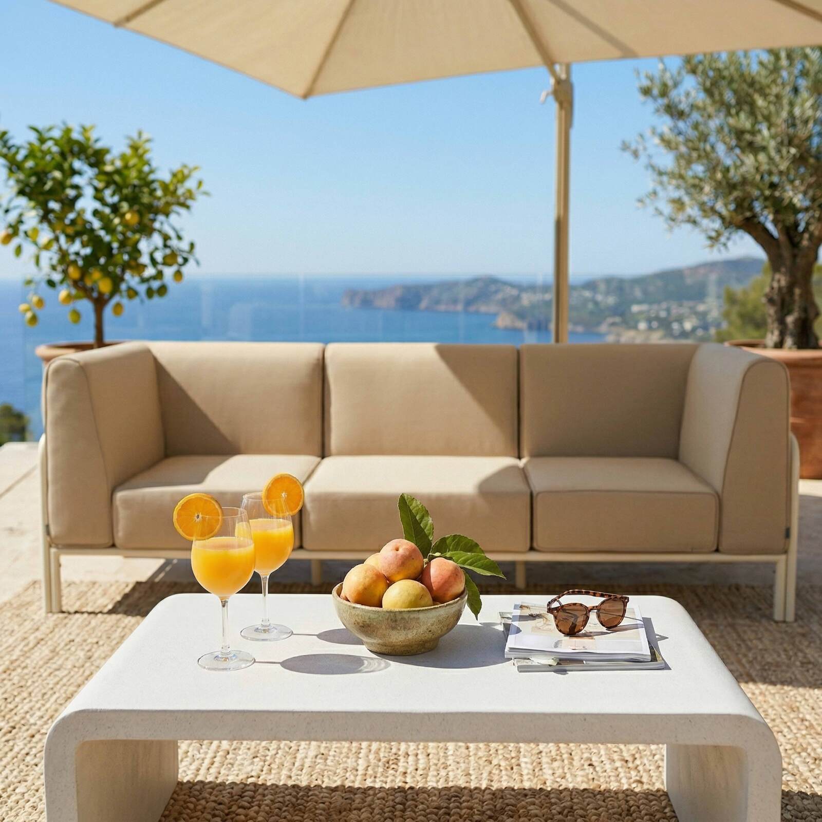 Divano modulare da esterno 3 posti con 1 poltrona e 2 poltrone angolari