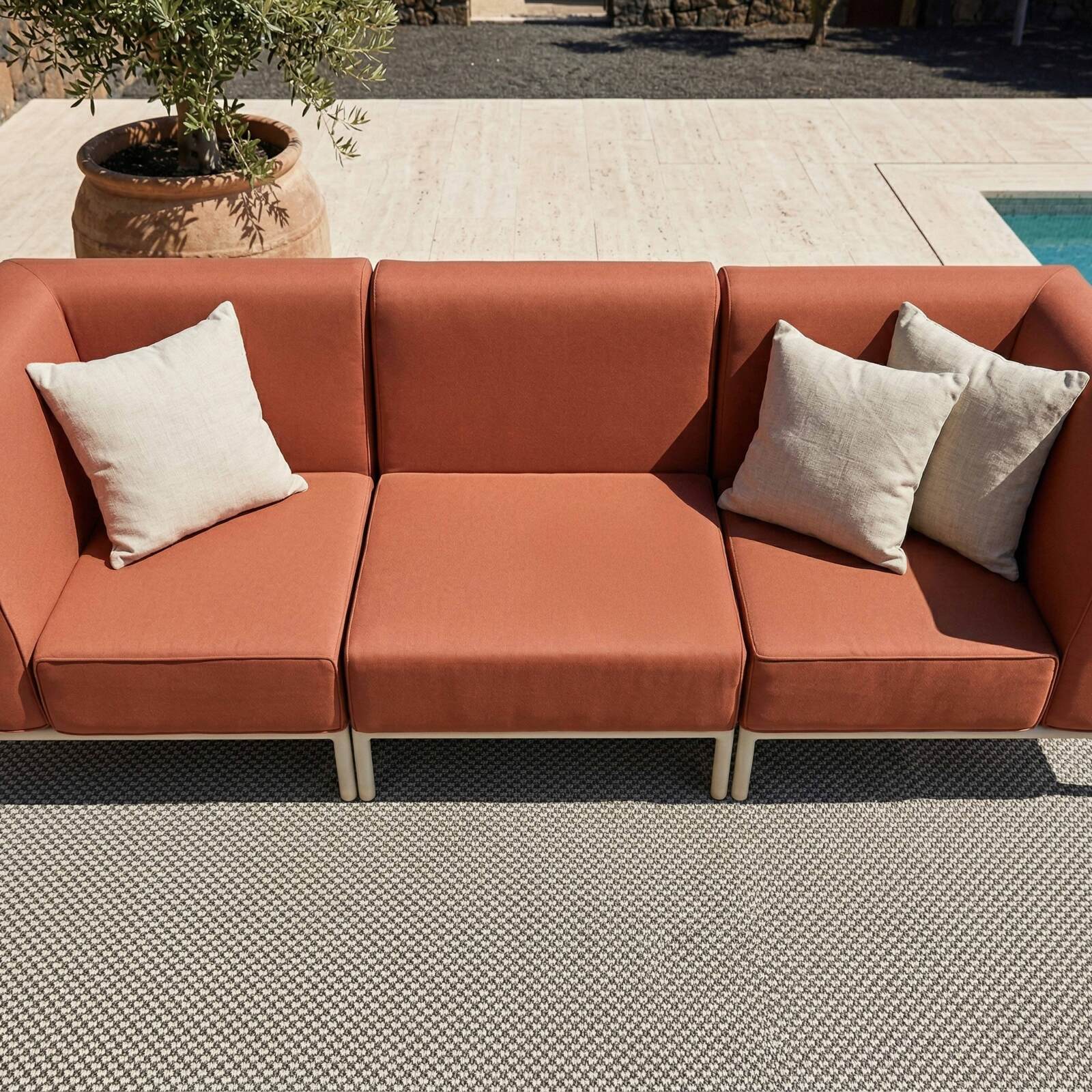 Divano modulare da esterno 3 posti con 1 poltrona e 2 poltrone angolari