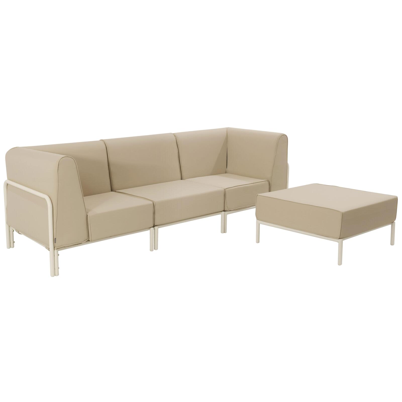 Divano modulare da esterno 4 posti con 1 poltrona, 2 poltrone angolari e 1 pouf