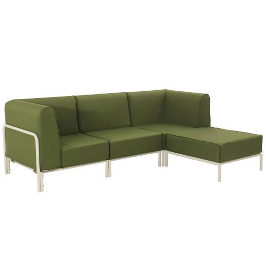 Divano modulare da esterno in alluminio 4 posti con 1 poltrona, 2 poltrone angolari e 1 pouf | Oviala