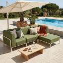 Divano modulare da esterno 4 posti con 1 poltrona, 2 poltrone angolari e 1 pouf