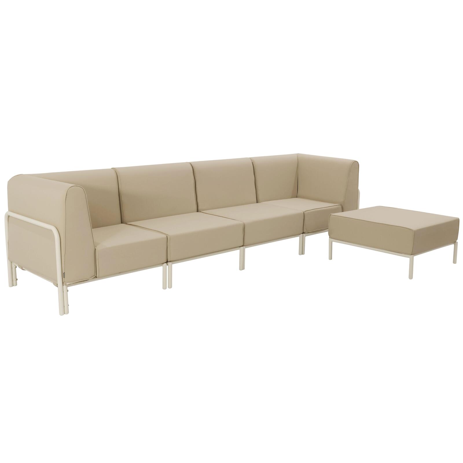 Divano modulare da esterno 5 posti con 2 poltrone, 2 poltrone angolari e 1 pouf