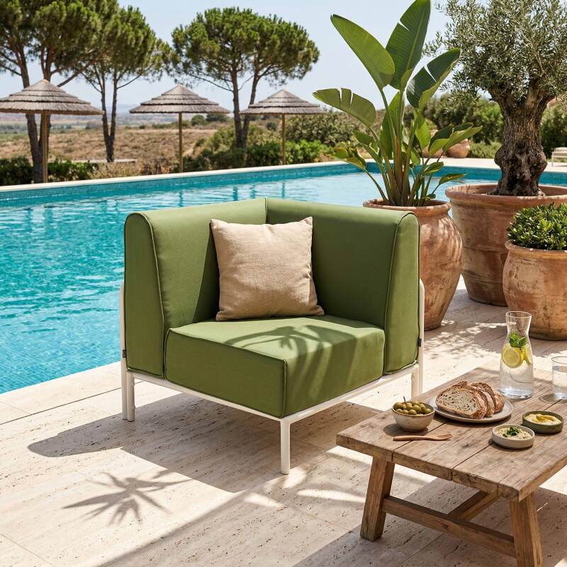 Divano modulare da esterno 5 posti con 2 poltrone, 2 poltrone angolari e 1 pouf (4/7)