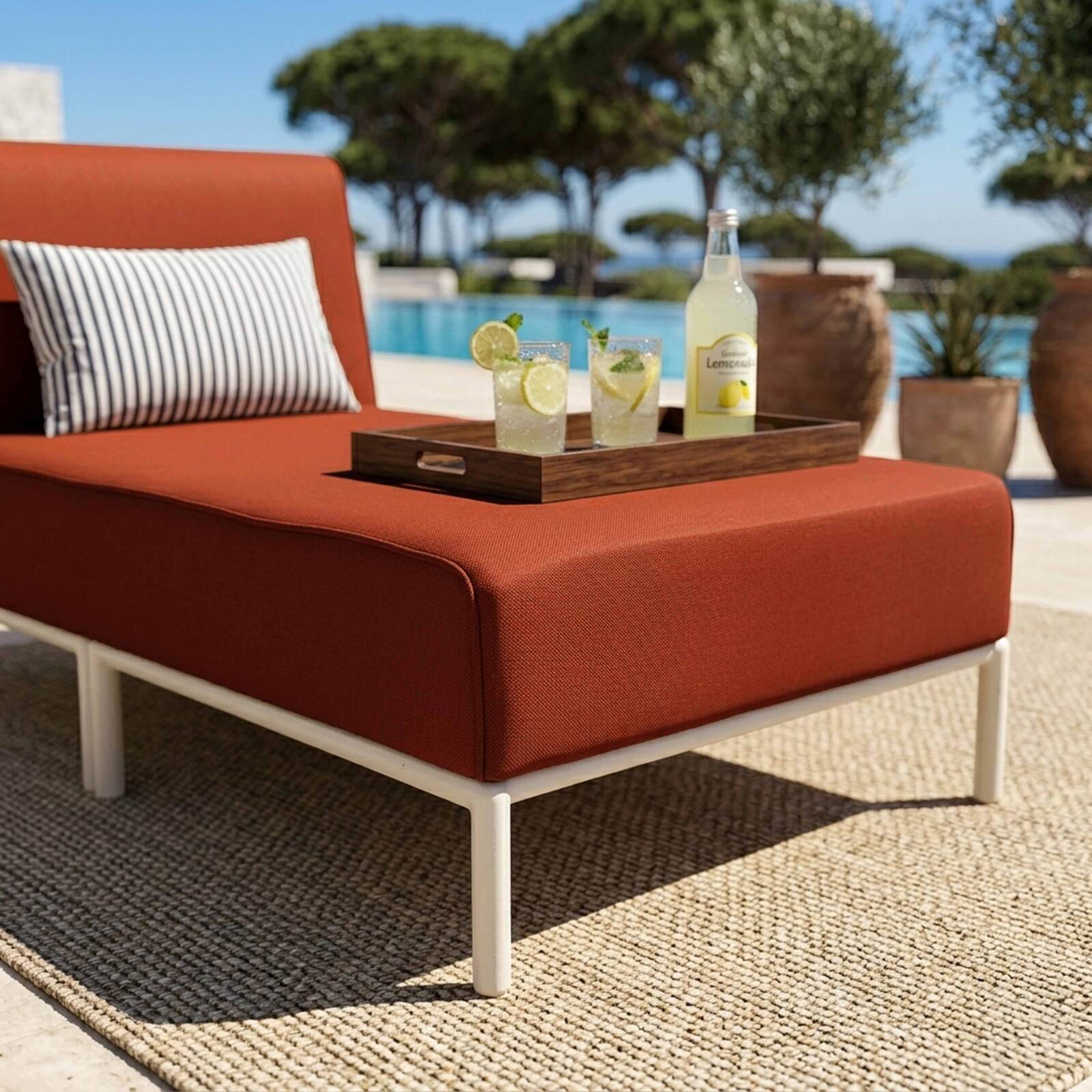 Divano modulare da esterno 2 posti con 2 chaise longue e 1 pouf