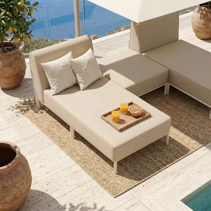 Divano modulare da esterno 2 posti con 2 chaise longue e 1 pouf (3/7)