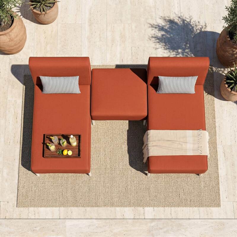 Divano modulare da esterno 2 posti con 2 chaise longue e 1 pouf (4/7)