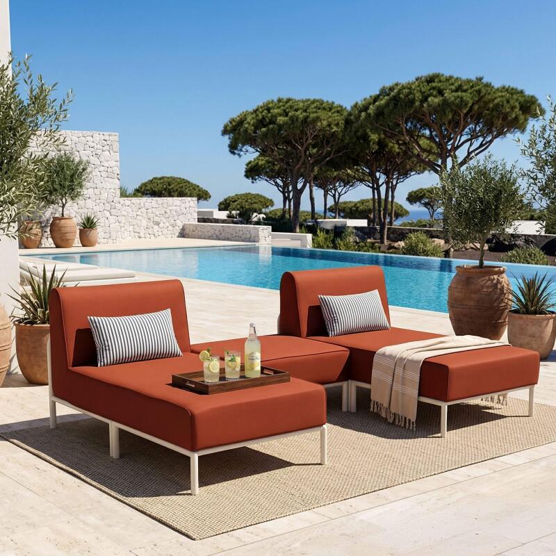 Divano modulare da esterno 2 posti con 2 chaise longue e 1 pouf