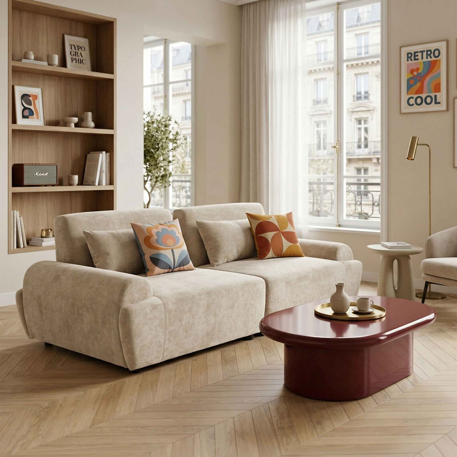 Divano modulare 2 posti in tessuto con cuscini