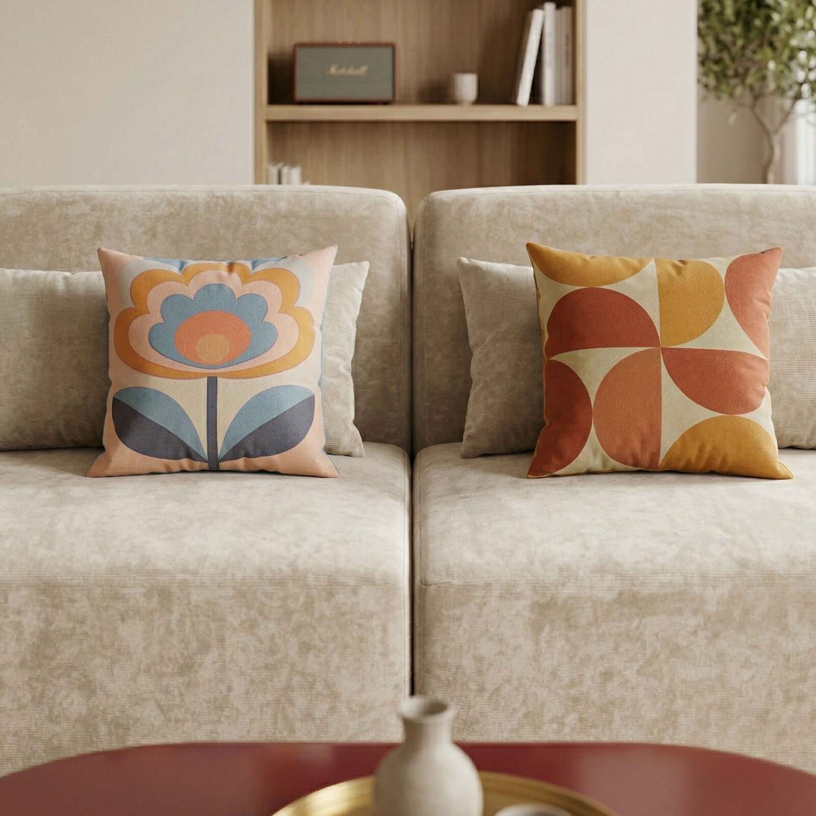 Divano modulare 2 posti in tessuto con cuscini