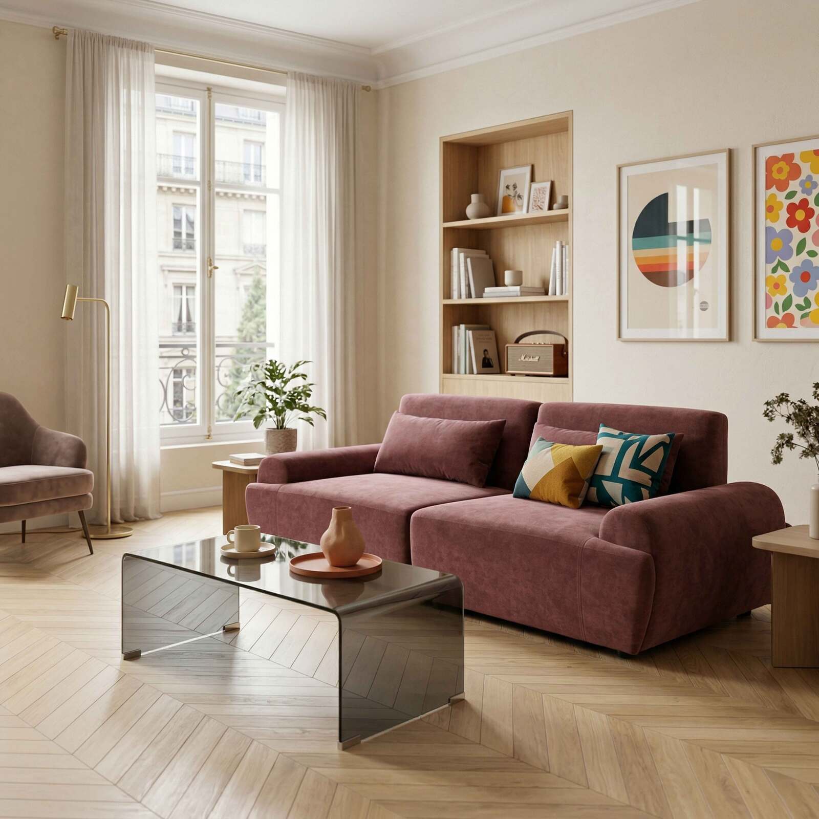 Divano modulare 2 posti in tessuto con cuscini