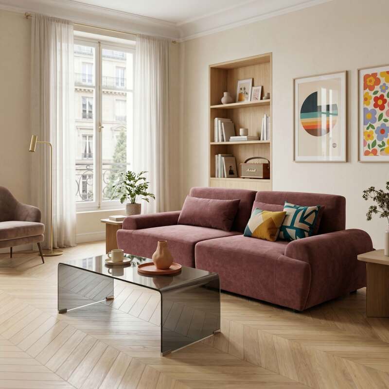 Divano modulare 2 posti in tessuto con cuscini