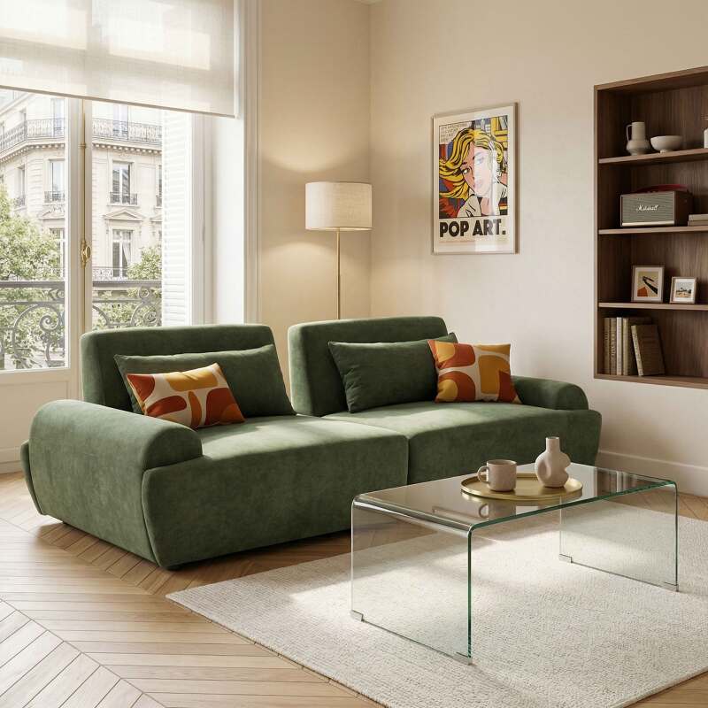 Divano modulare 2 posti in tessuto con cuscini