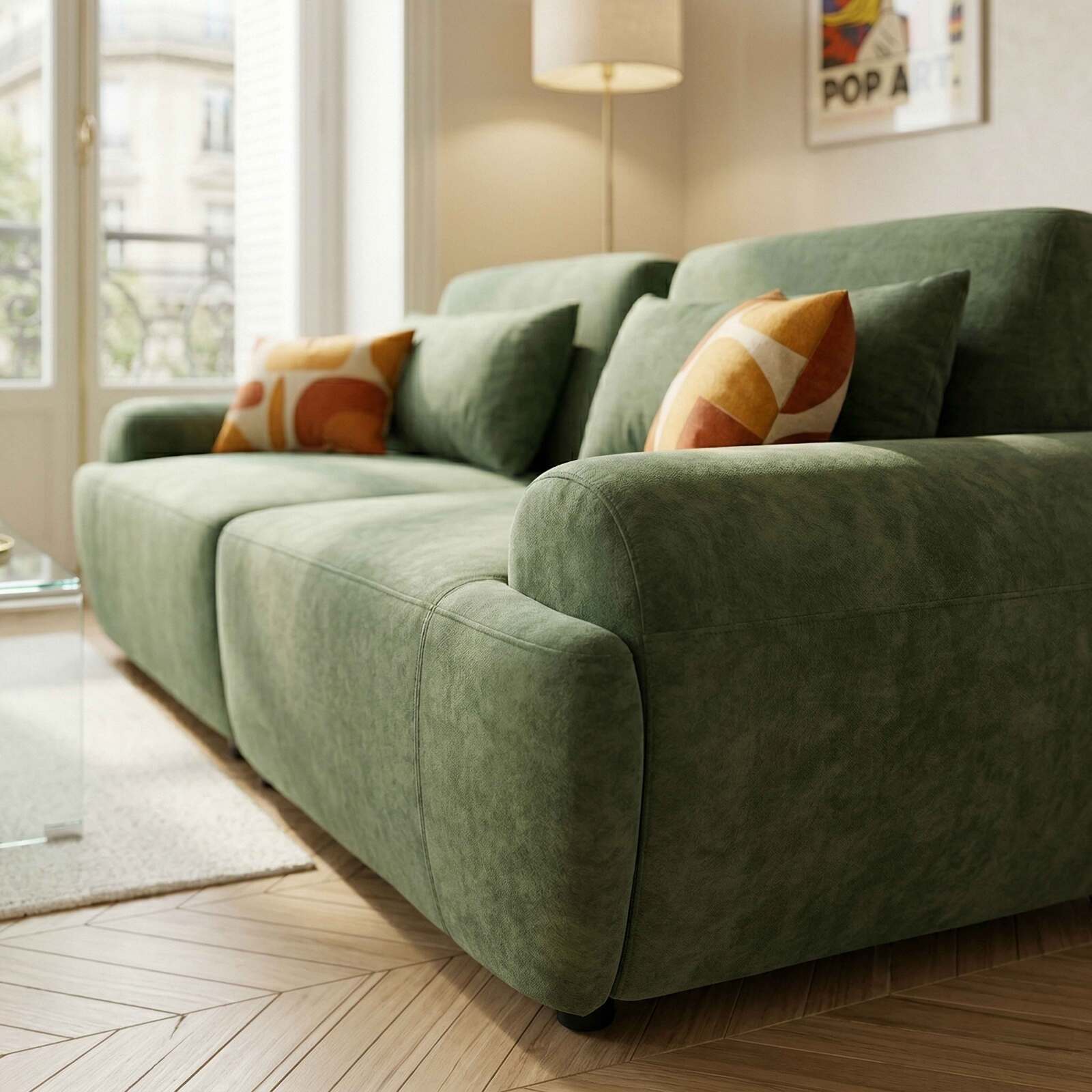 Divano modulare 2 posti in tessuto con cuscini