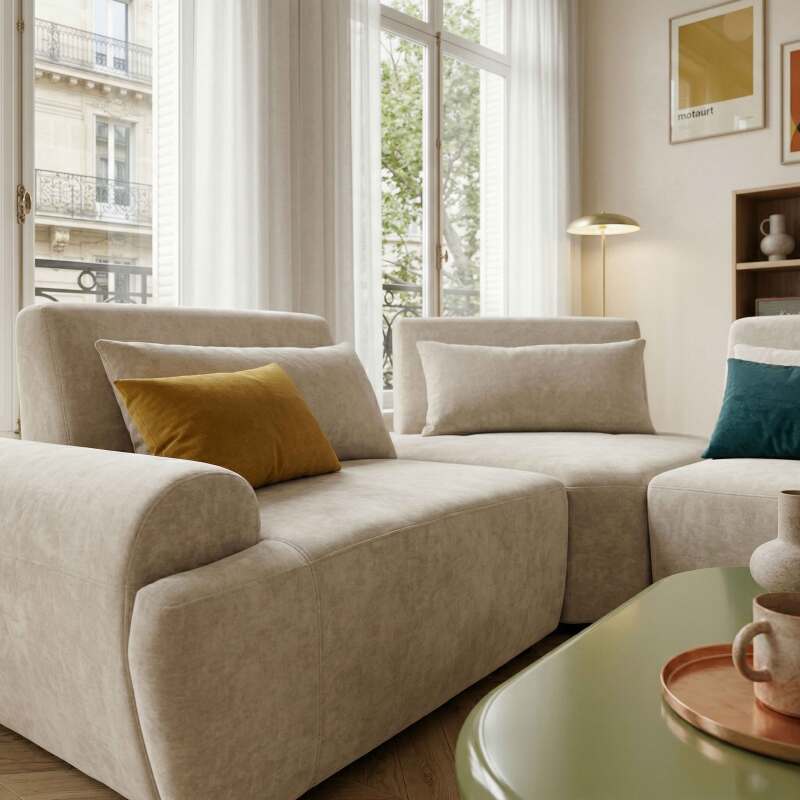 Divano angolare modulare 3 posti in tessuto con cuscini (3/8)