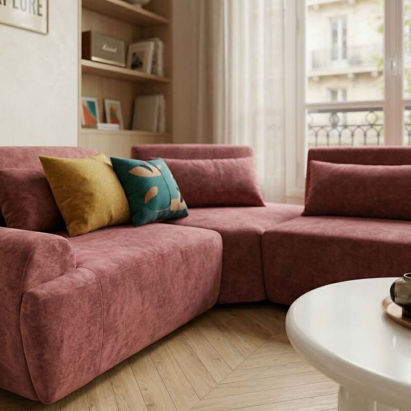 Divano angolare modulare 3 posti in tessuto con cuscini (2/9)